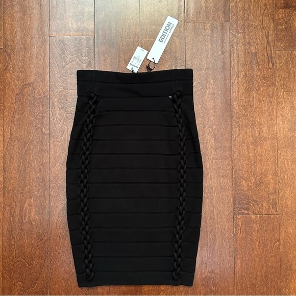 Express Black Women's Bandage Skirt With Braided Details, Bodycon, Size XS, NWT - Picture 1 of 12